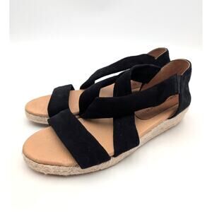 $249 Patricia Green Eliza Wedge Espadrille Sandal Women's Black Size US9 EU39.5